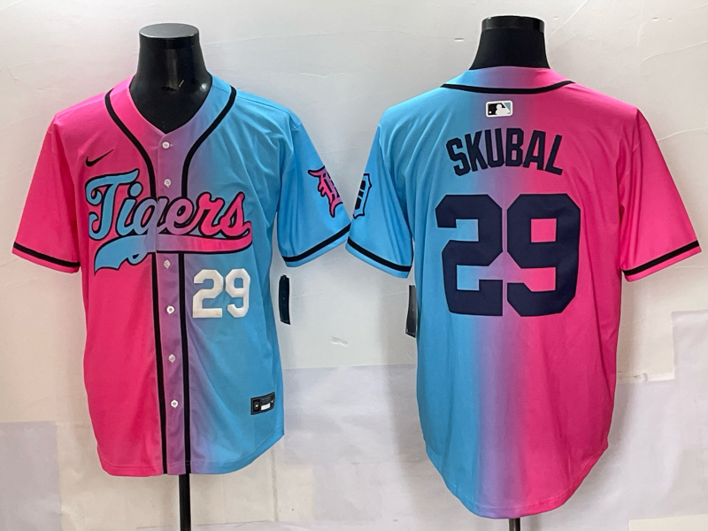 Men 2025 Detroit Tigers 29 Skubal Blue pink Game Nike MLB Jersey style 04